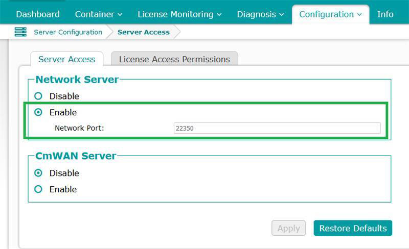 Configuring CodeMeter on a Network/server (Dongle connected to a ...